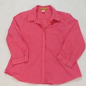 Sigrid Olsen Blouse Button Up size L Bright Pink